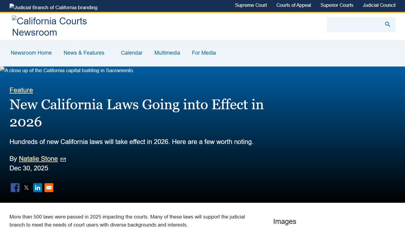 New California Laws Going into Effect in 2026 California Courts Newsroom