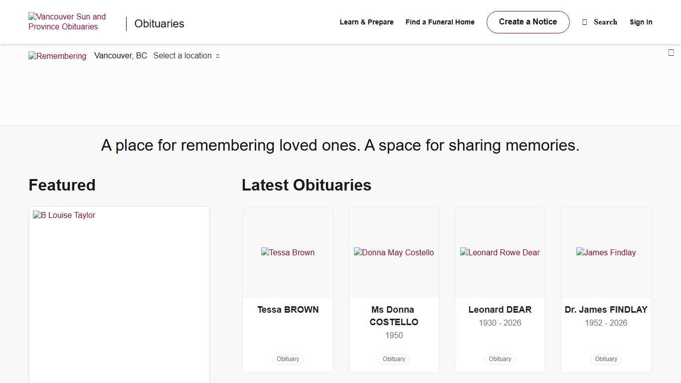 Obituaries Vancouver Sun and Province